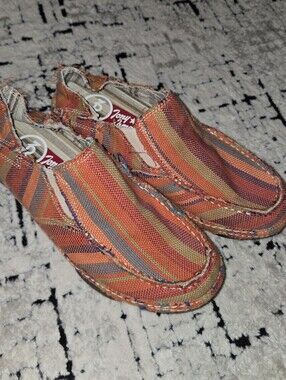 Tony Lama 3R RR3022L Orange Striped Canvas Shoes Womens sz 7.5B